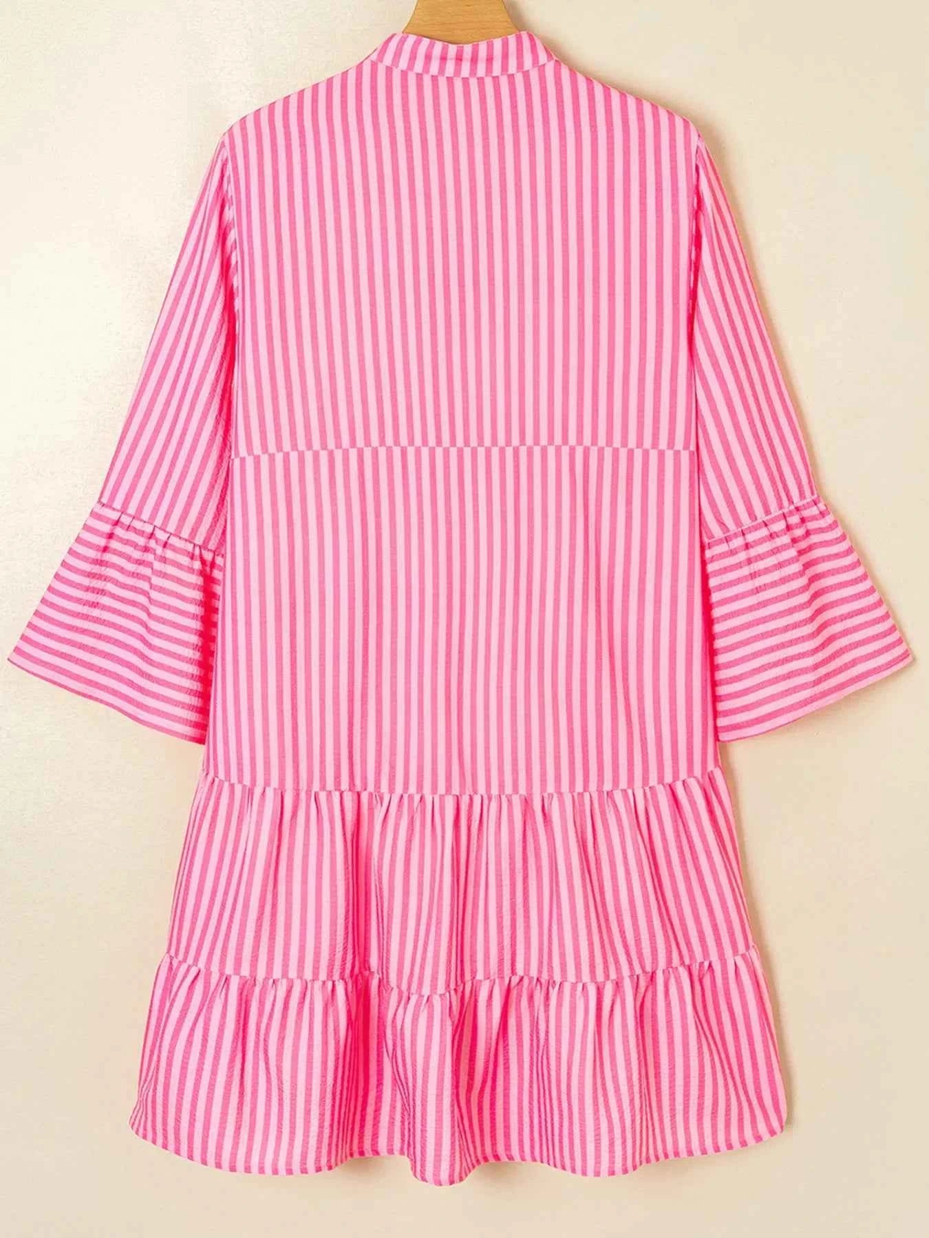 Stripe Flare Sleeve Half Placket Tiered Flowy Mini Dress 27b5d139414c4f0580f6eb24e341cf22-Max-Origin