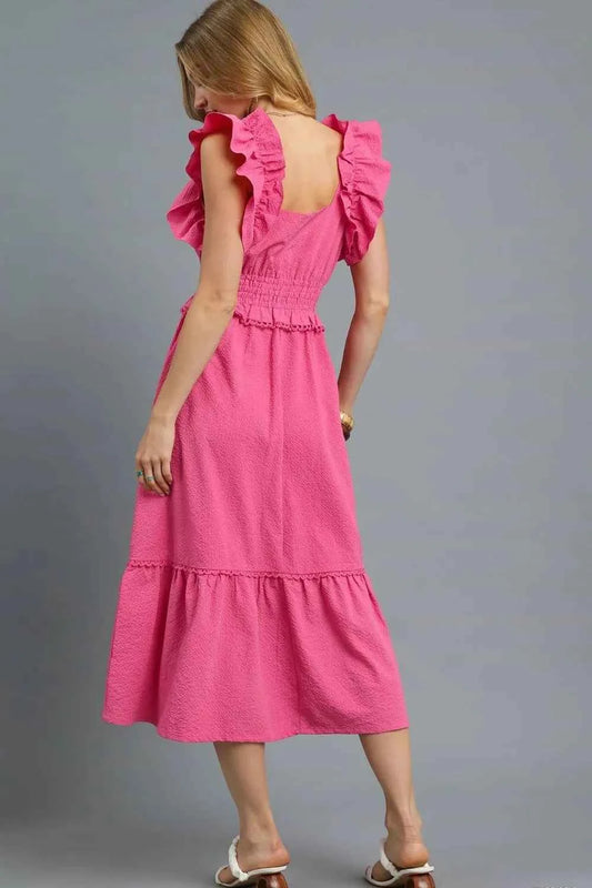 V-Neck Ruffled Cap Sleeve Midi Dress 27c7a240-f610-4bd9-bd27-edc0de725d5b-Max-Origin
