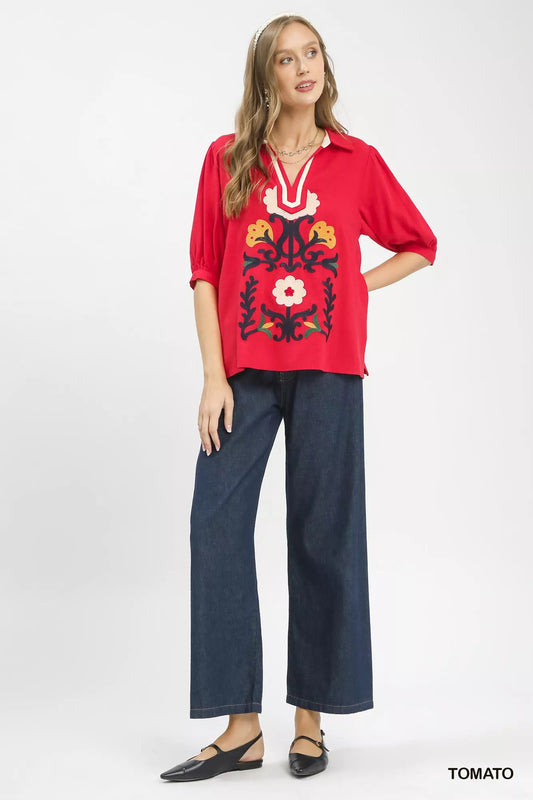 Mixed Media V-Neck Print Blouse 27c7f61e-1931-49df-b738-9bf7f154396d-Max-Origin