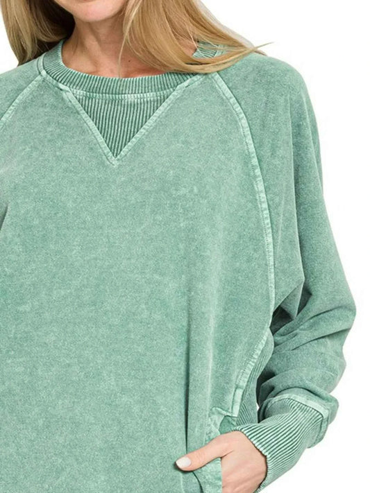 Zenana Halo Snow Washed French Terry Round Neck Sweatshirt 27ce2119-c74c-454d-b457-1806c60e74e1-Max-Origin