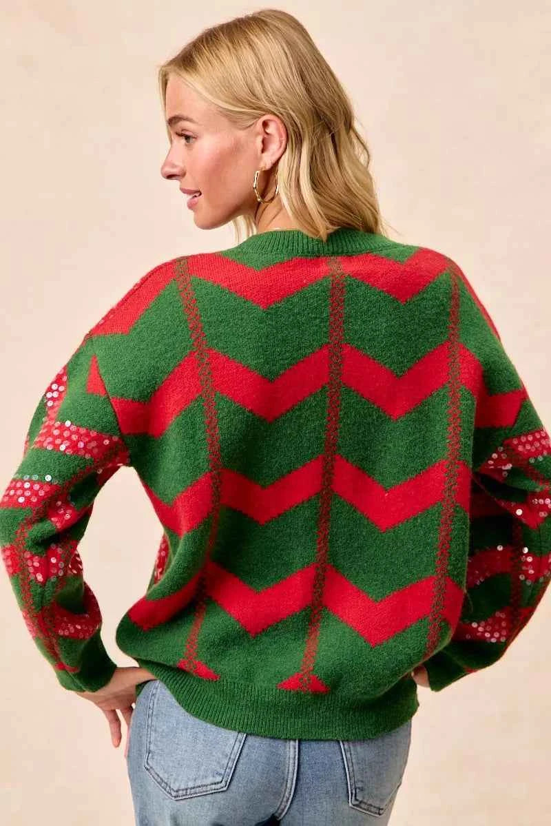 BiBi Christmas Theme Chevron Sequins Detail Sweater 27ce483539e040838e61206d7e57d98a-Max-Origin