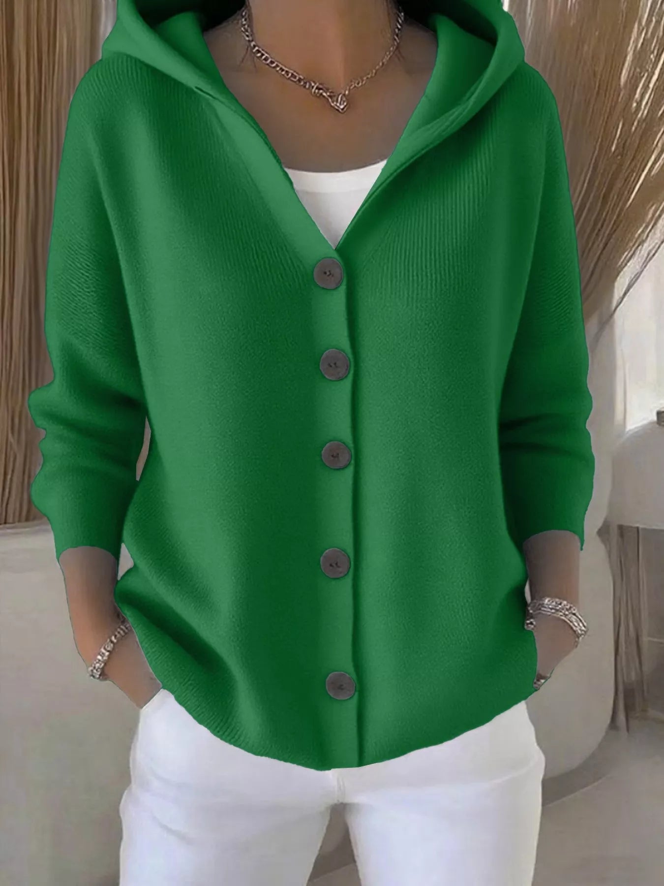 Full Size Hooded Button-Front Soft Knit Cardigan Plus Size Green 27d47a10069043af9efe3d878f7da6ce-Max-Origin