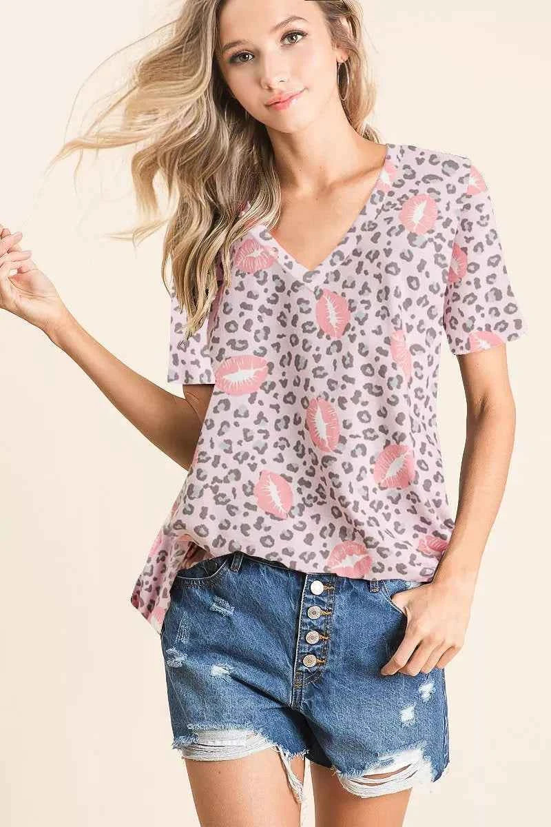 BiBi Leopard Lips Print Top V Neck Top BLUSH PINK 27e26e8877924b1dbbab9c67f9d935f5-Max-Origin