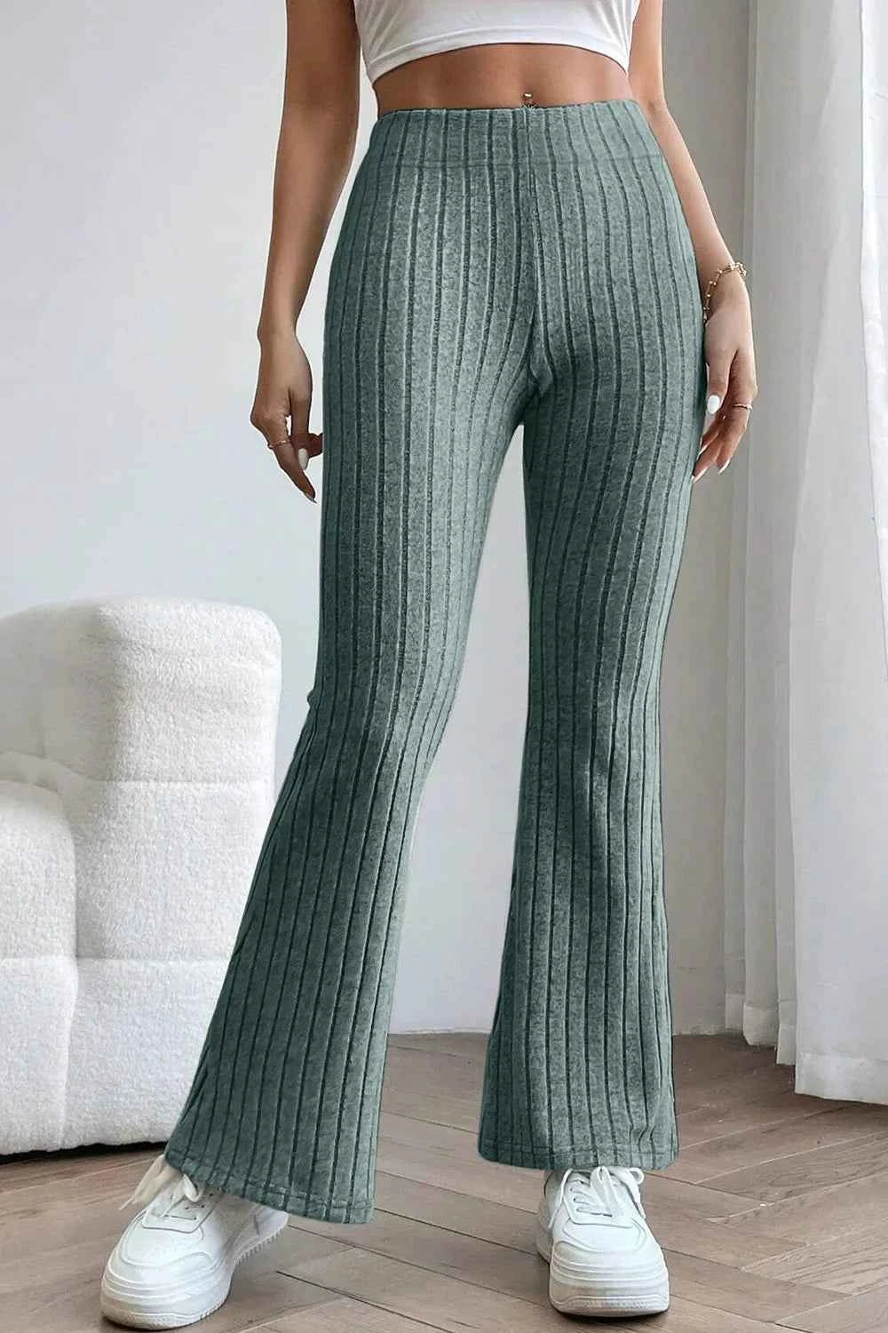 Basic Bae Full Size Ribbed High Waist Flare Pants Deep Teal 27ea2914-3f79-4c7c-8587-b478f603bf9b-Max