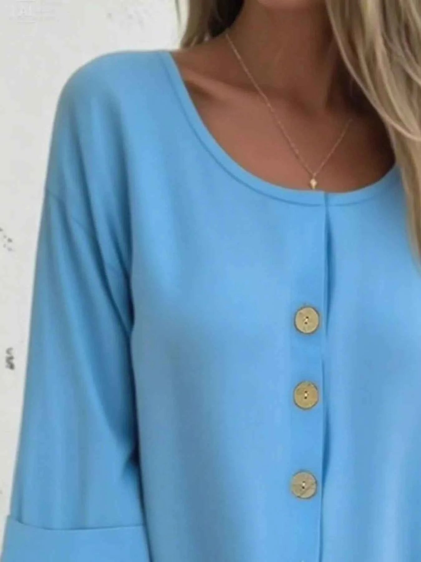 Full Size Button-Front 3/4 Sleeve Casual Blouse Plus Size 27f11966-8b56-4ba4-950d-f87ffcf63051-Max-Origin