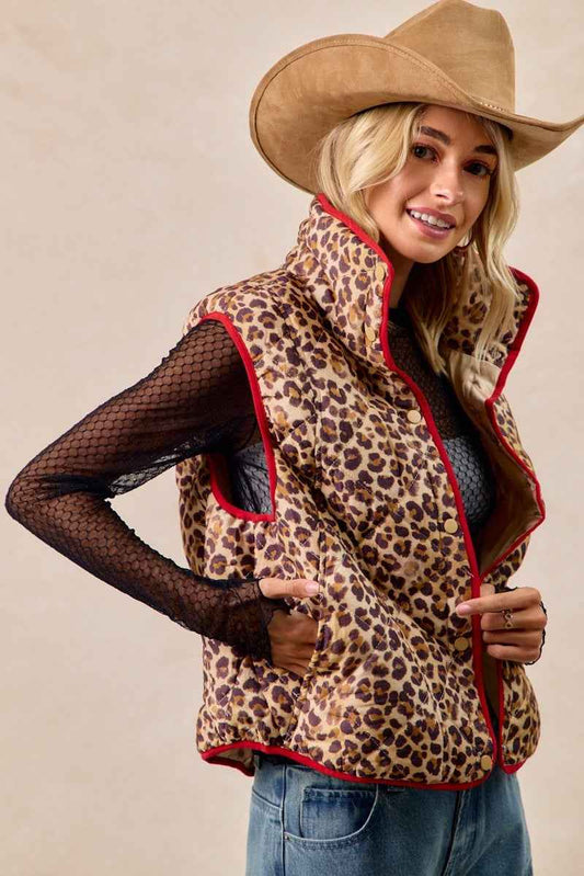 Leopard Print Piping Detail Quilted Vest 27f49a031c2b43658ba1ab832592458f-Max