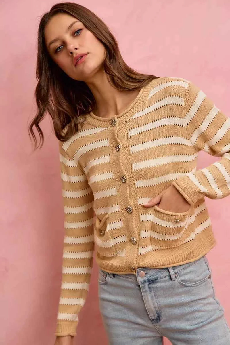 SO ME Stripe Long Sleeves Button Sweater Cardigan 27f5ade89ae04886ac12b3939e4e1a32-Max-Origin