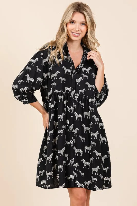 Mittoshop Zebra Print Button Down Shirt Mini Dress Black 27f5beb0-debb-451d-8d7e-b2b5d2434a69-Max