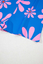 Blue Summer Flower Print Shirt Collar Loose Romper 2800669007f5cedf-_8