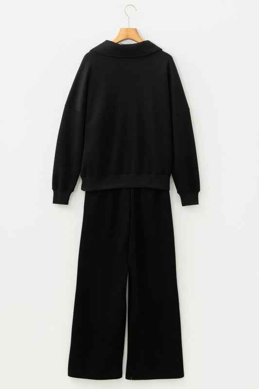 Solid Collared V-Neck Sweatshirt & Sweatpants Set 2806fbe3-dacf-4f6f-8b1c-c7ecd9a9166e