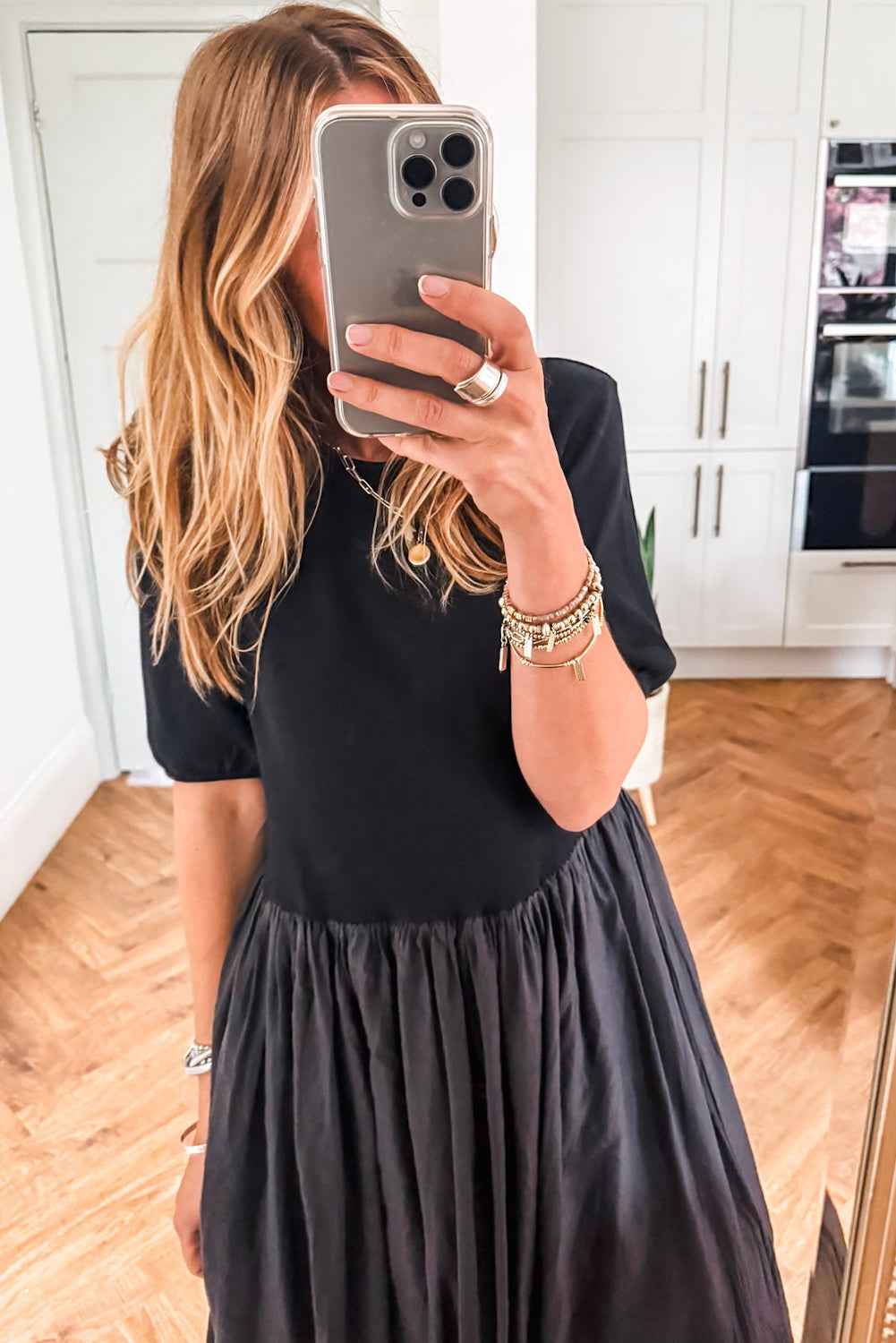 Black Short Sleeve Knit Top Patchwork Pleated Long Dress 280d48b5f0724cd5