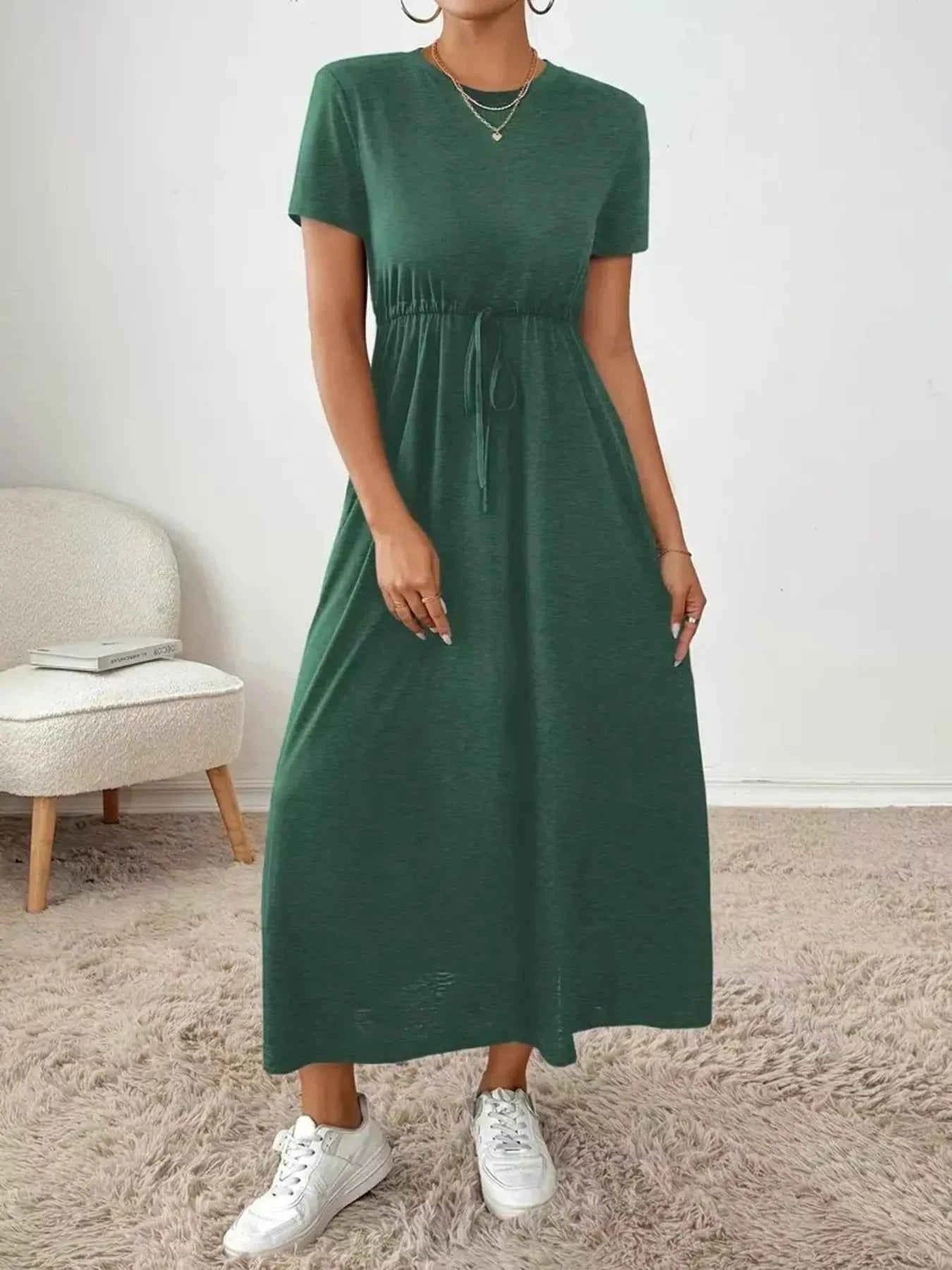 Casual Drawstring Waist Short Sleeve Tee Dress 280da8e93a9e4b17a4877ebe826b51b3-Max-Origin