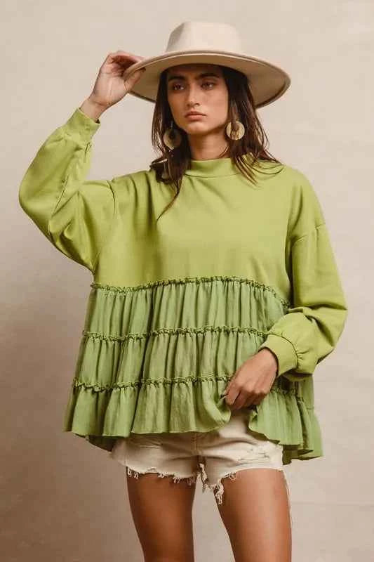 BiBi French Terry and Woven Mixed Tiered Top 28107ada-dbb6-4096-ab01-a8da83f3c115-Max-Origin