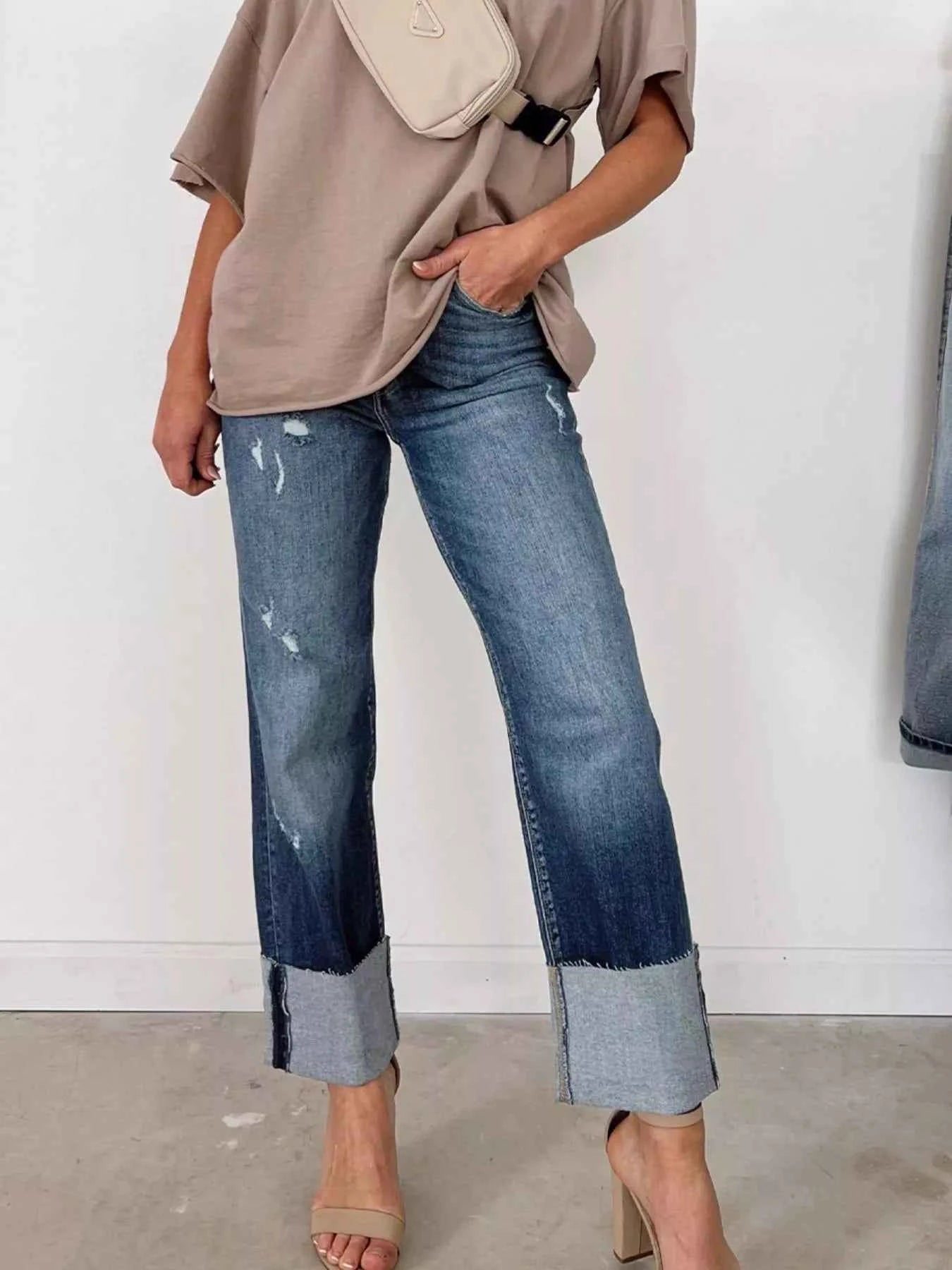 High Waist Distressed Straight Leg Jeans Navy 2813a868-a0e1-4256-b6bf-38be64a6b0e5-Max-Origin