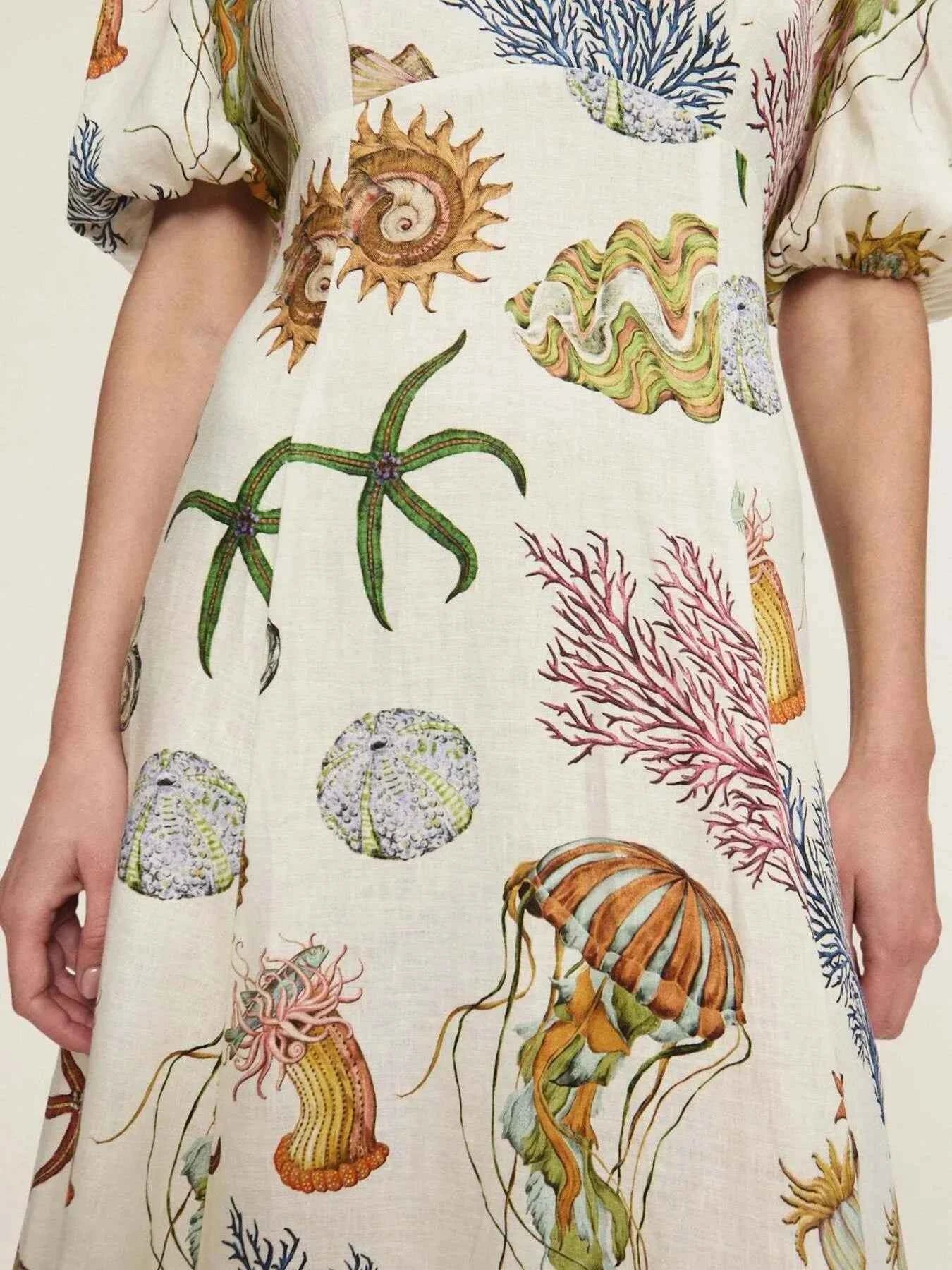 Printed Round Neck Puff Sleeve Dress 28169941d8b048bfbf23444163953662-Max-Origin