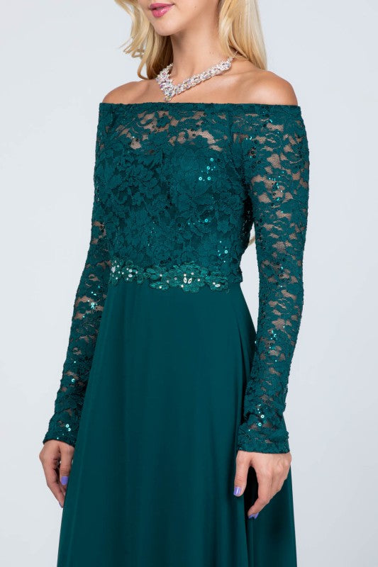 Women’s Long Sleeve Lace Evening Gown – A-Line Chiffon Maxi Dress 2817be79-ccf3-401c-b819-a4e7f14651b3