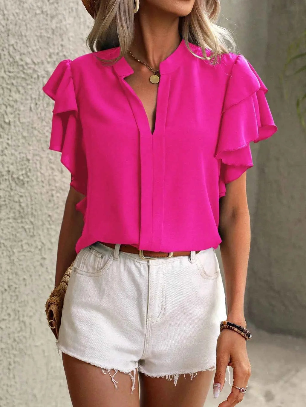 Ruffle Sleeve Notched Blouse 282651ad-f211-4b41-8e62-b0fc14a0427c-Max-Origin
