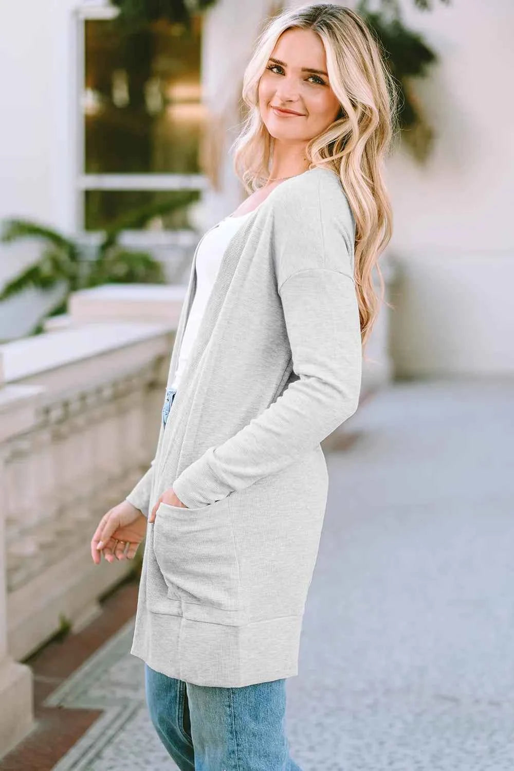 Pocketed Open Front Long Sleeve Cardigan 2829028f-2599-4417-99a9-e1eb42140e20-Max
