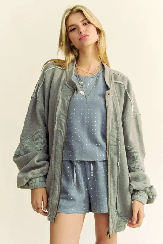 Davi & Dani Exposed Seam Zip Up Dropped Shoulder Jacket 2832357b-8cf0-40f9-8a1e-c4351e0ef7e8-Max