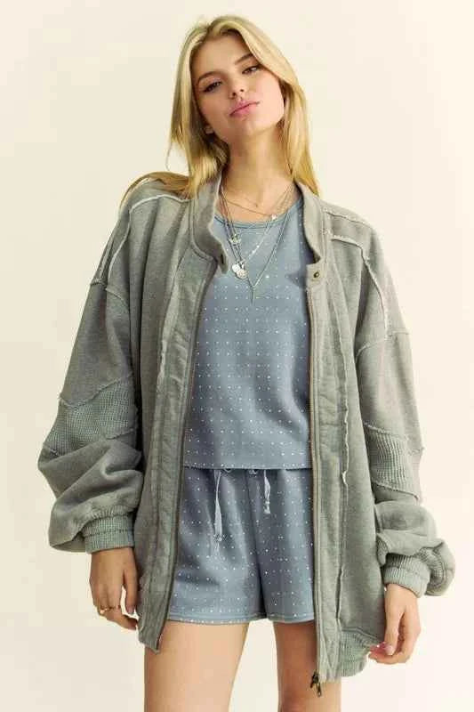 Davi & Dani Exposed Seam Zip Up Dropped Shoulder Jacket 2832357b-8cf0-40f9-8a1e-c4351e0ef7e8-Max