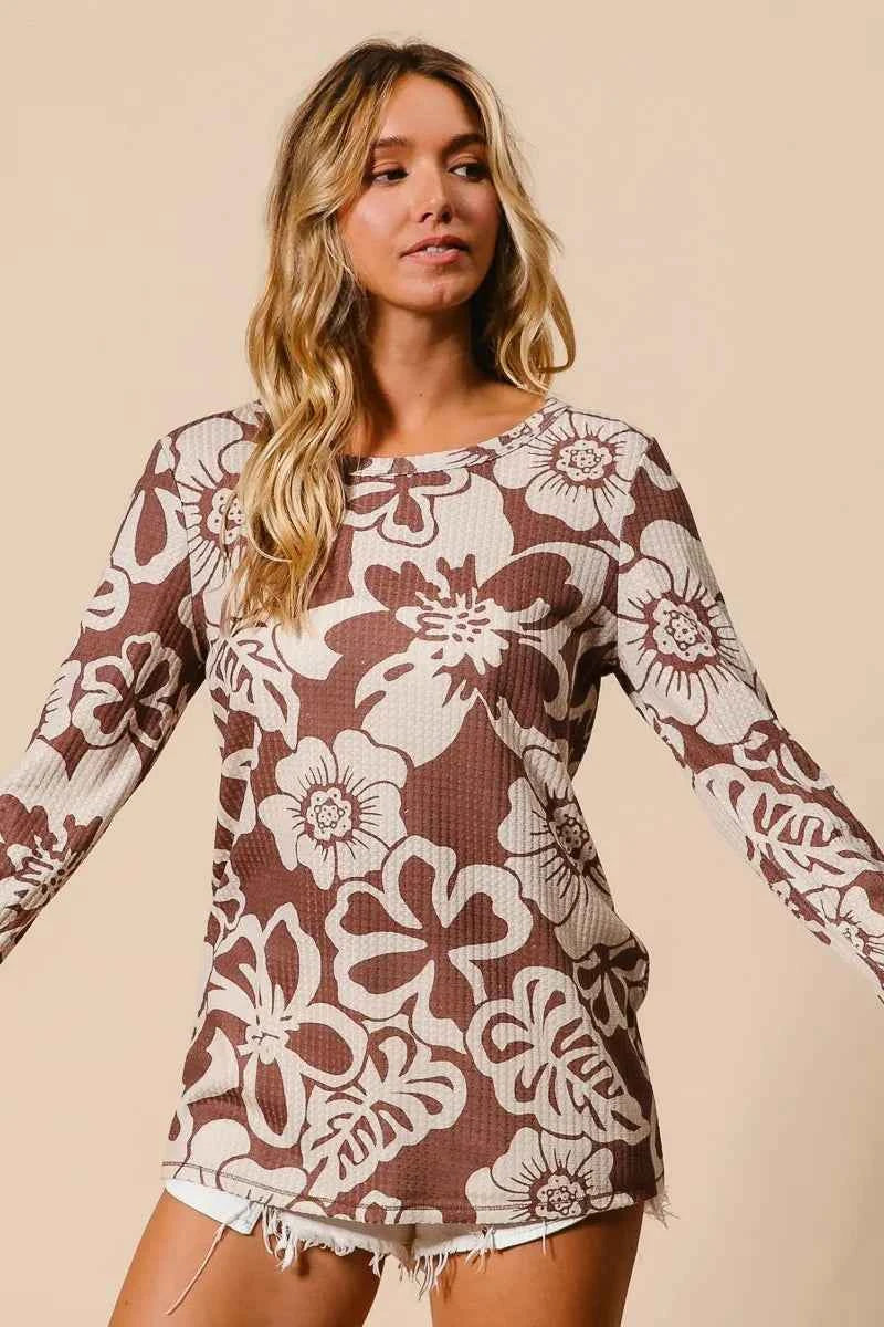 BiBi Flower Printed Waffle Thumb Opening Top 28353b3a38f94cc2ab3e6d2a48601768-Max-Origin