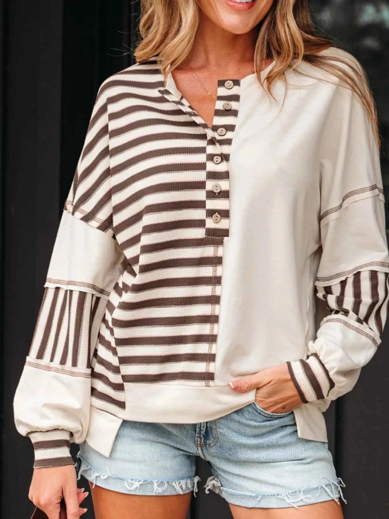 Stripe Stitched Detail Color Block Patchwork Oversized Top 28377a65-0ae4-4ac9-bc06-b4ed706d7b03-Max-Origin