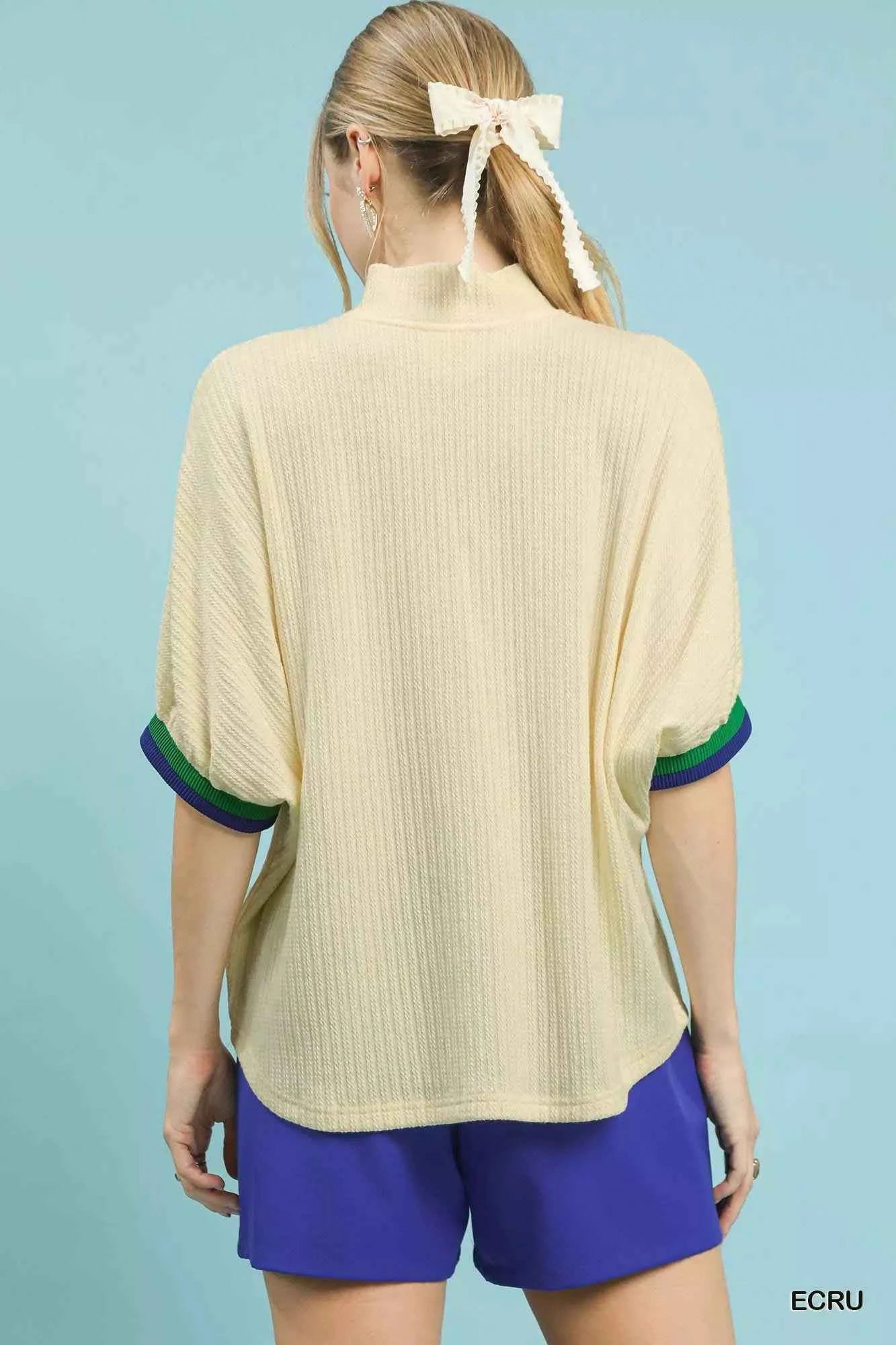 Umgee Textured Knit Top with Striped Contrast Trim 2846439a-f982-4d0a-b9b3-72be3fa85b24-Max-Origin