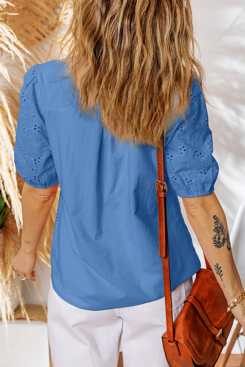 Vineyard Green Lace Crochet V Neck Half Sleeve Embroidery Button Down Blouses Casual Shirts 284cb8db506c83eb