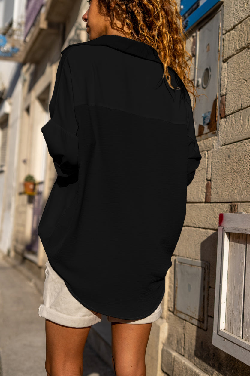 Black Crinkle Pocket Half Sleeve Shirt 2850be570401acd2
