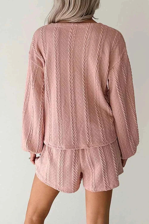 Cable Knit V Neck Cardigan and Shorts Set 28529fc4-91fd-4dc2-a2c7-043974c2323d-Max-Origin