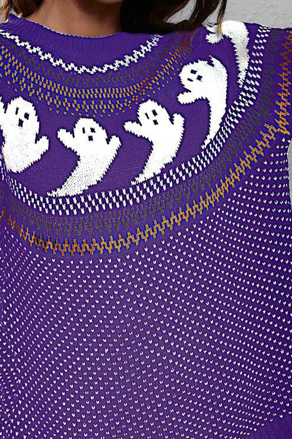 Ghost Pattern Round Neck Long Sleeve Sweater 28564bdb31fe4baaa2bb954969b5c5a7-Max