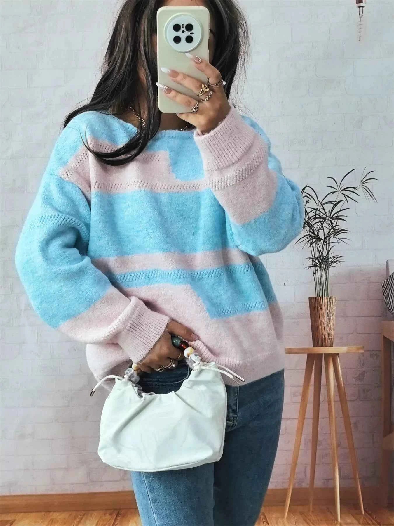 Color Block Round Neck Sweater 285c40dabfde4a009a282deb56121d74-Max-Origin