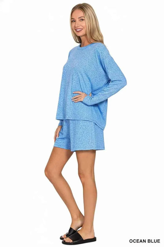 Soft Melange Long Sleeve Tee and Shorts Set 285f8d71-10dd-400f-9946-30786c544a16-Max-Origin