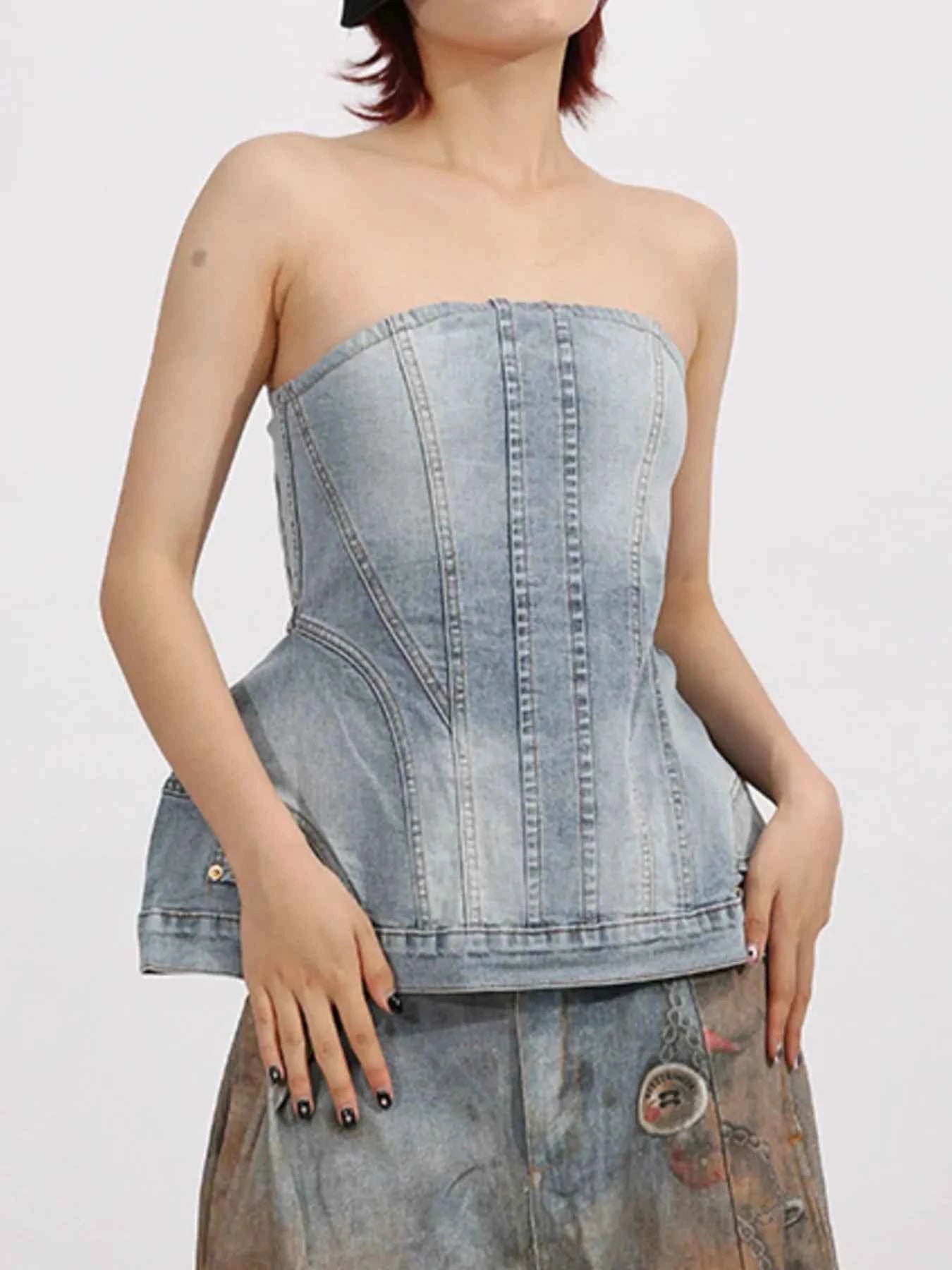Zip Back Denim Tube Top Light 2860c211-17b2-45fa-ae9e-ce46069a0c33-Max-Origin