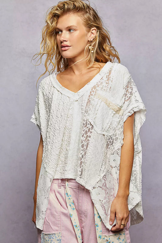 Asymmetrical V-Neck Short Sleeve Lace Top 2860c865-9630-4dce-9c74-9f8a897215d4-Max-Origin