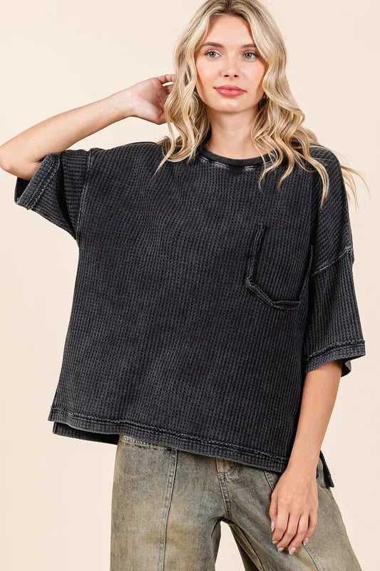 Mittoshop Mineral Wash Waffle Knit Short Sleeve Top 2864eef5-7ec2-416c-a753-03ce1abbfb36-Max
