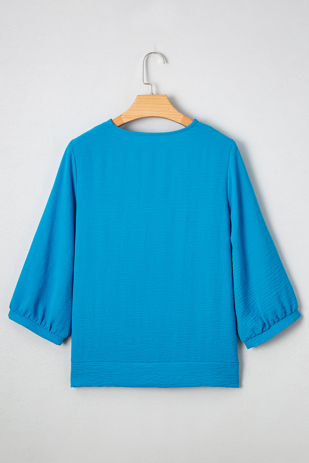 Sky Blue Frill V Neckline Puff Sleeve Crinkled Blouse 28683beb7c75577c