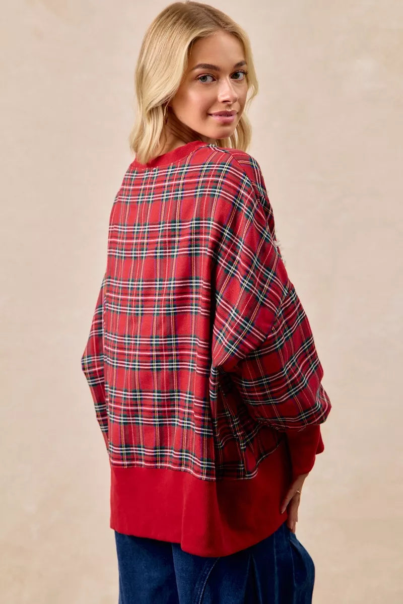 BiBi Holly Jolly Christmas Plaid Oversized Sweatshirt 28687f8c24f4482889f2b3e5359fcede-Max-Origin