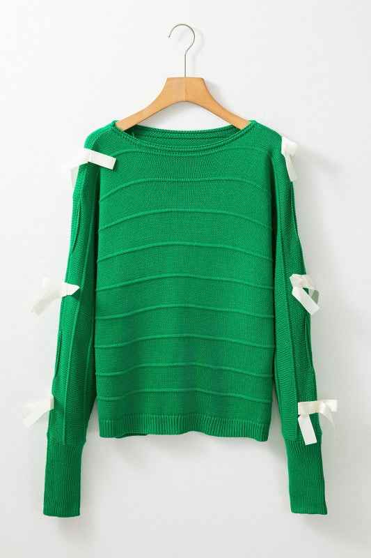 Bow Cut-Out Round Neck Sweater Bright Green 28689e66-cd26-414f-bea3-e384c07a8c38