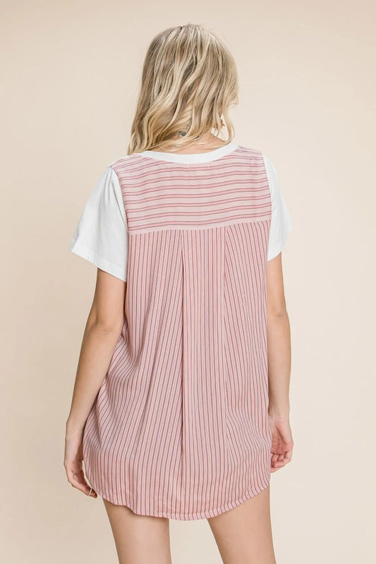 Cotton Bleu by Nu Label Contrast Striped Short Sleeve T-Shirt 2873c11e-90ef-45cd-aad8-a5671f213da6-Max