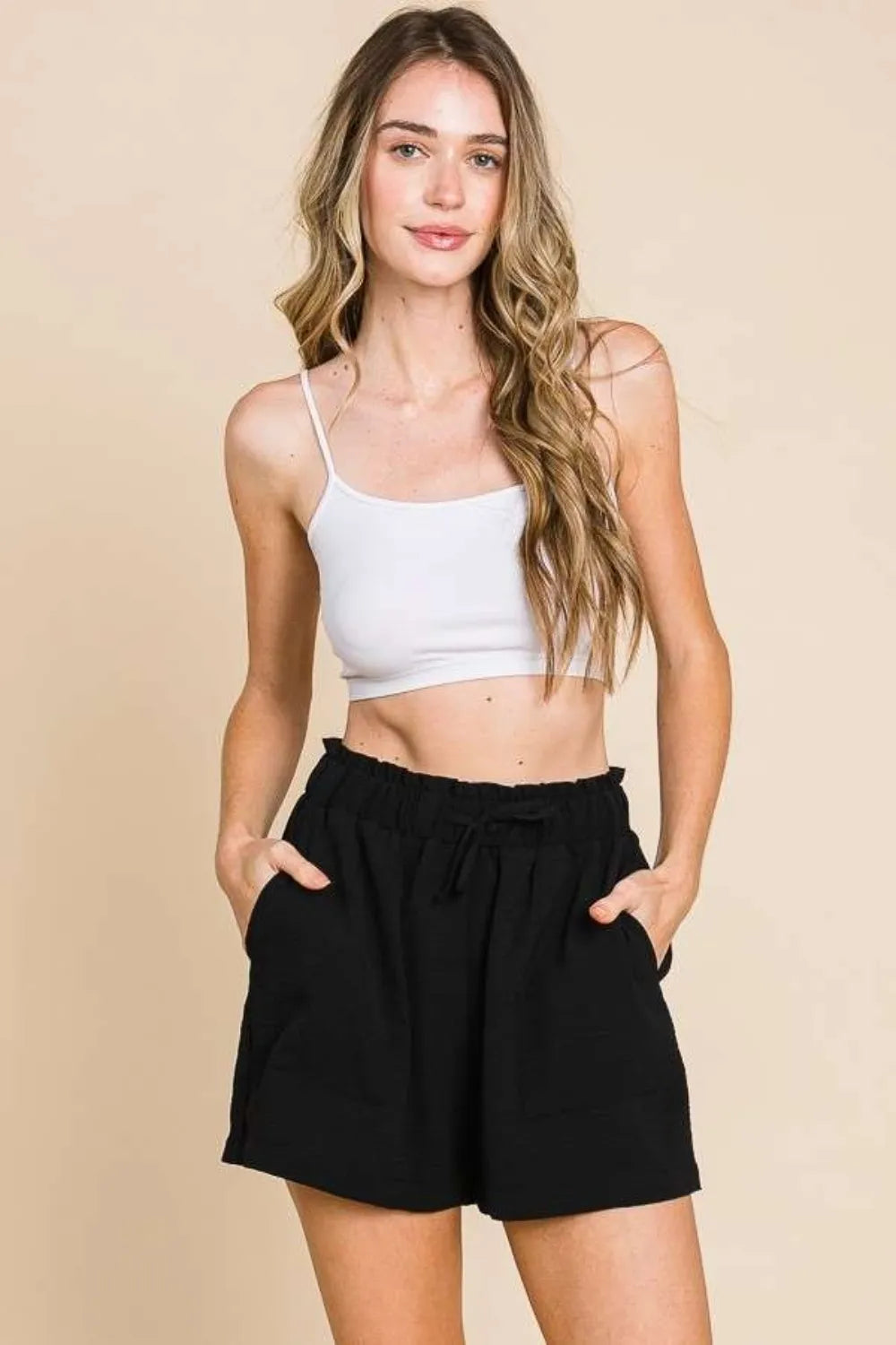 Culture Code High Waist Paper bag Shorts BLACK 28763f30-db21-4b26-8b8e-09b464d6b464-Max