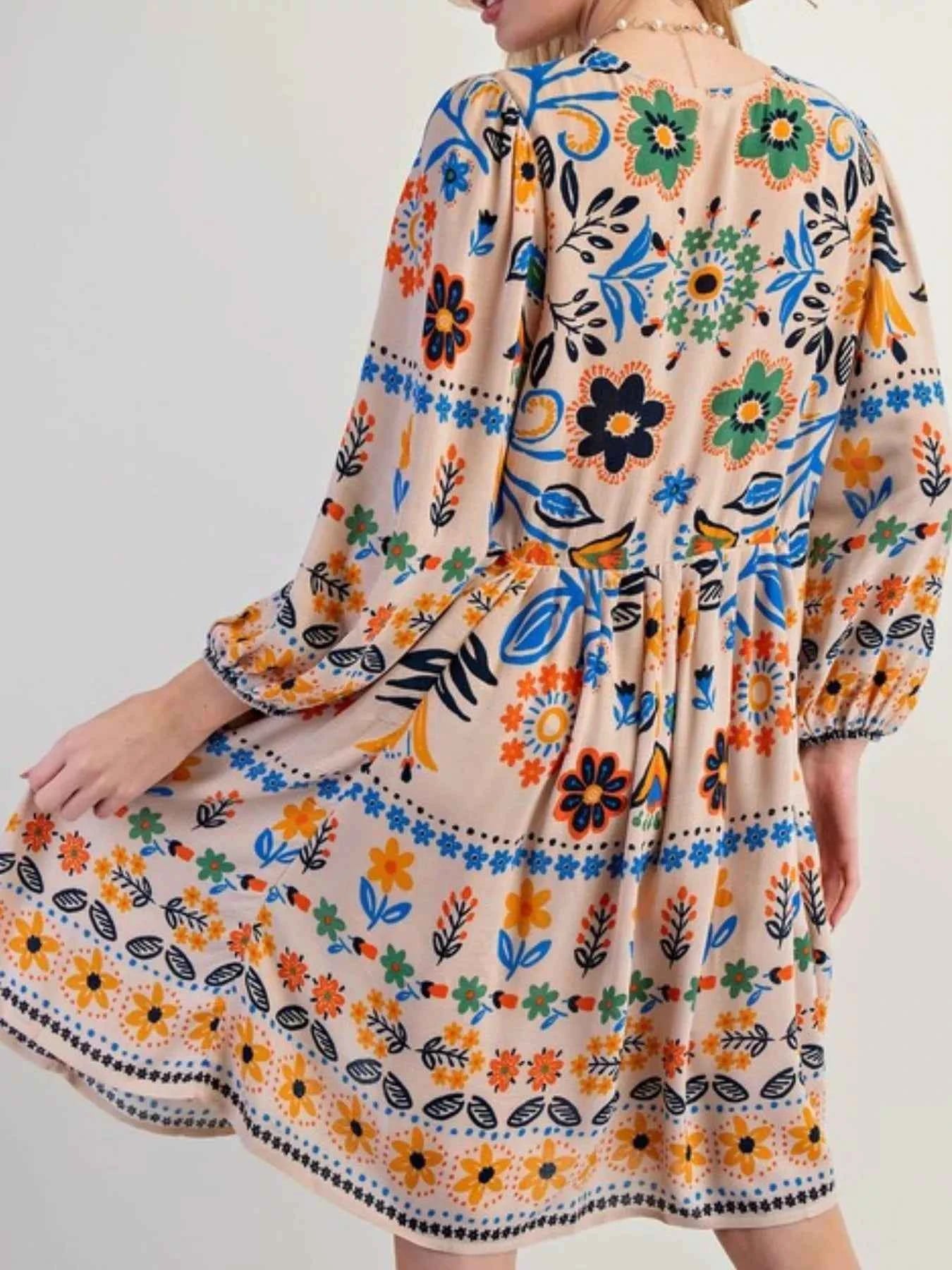 Bohemian Floral Print Long Sleeve Mini Dress 287c4a83-2409-4eee-a676-3778bdbd0478-Max-Origin