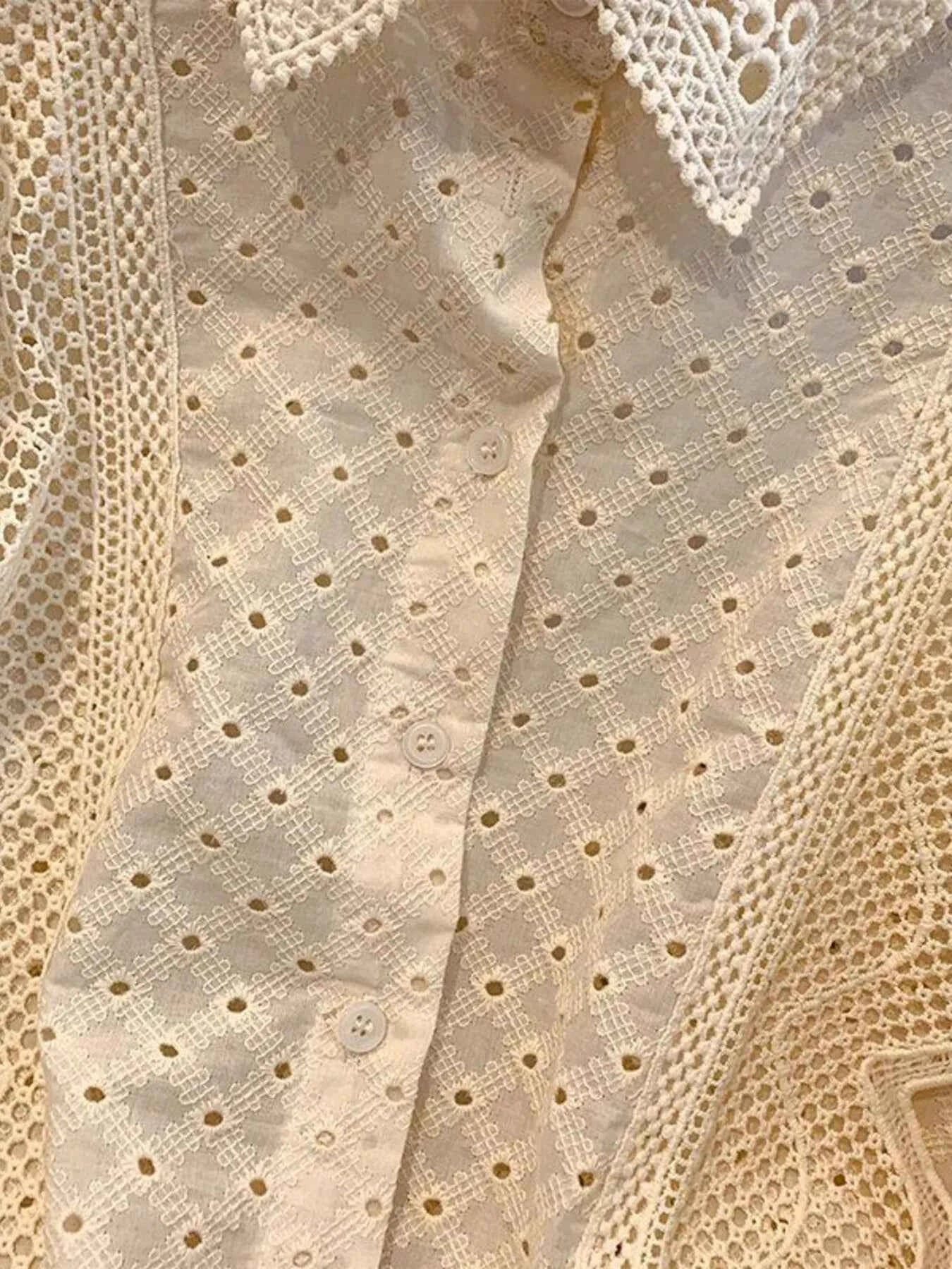 Eyelet Button-Up Shirt with Scalloped Hem 2883d981ee8d47e395cc87df6e0c9648-Max-Origin