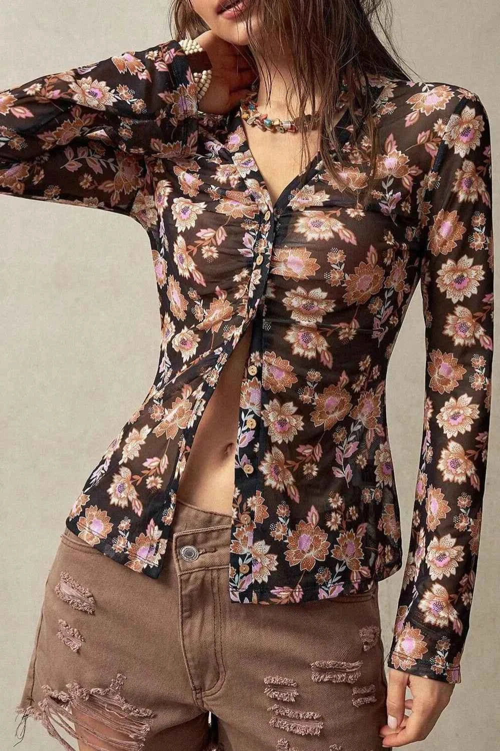 Floral Button-Front Shirt with Bell Sleeves 288b933e-bed6-456f-b627-8589f83ddc30-Max-Origin