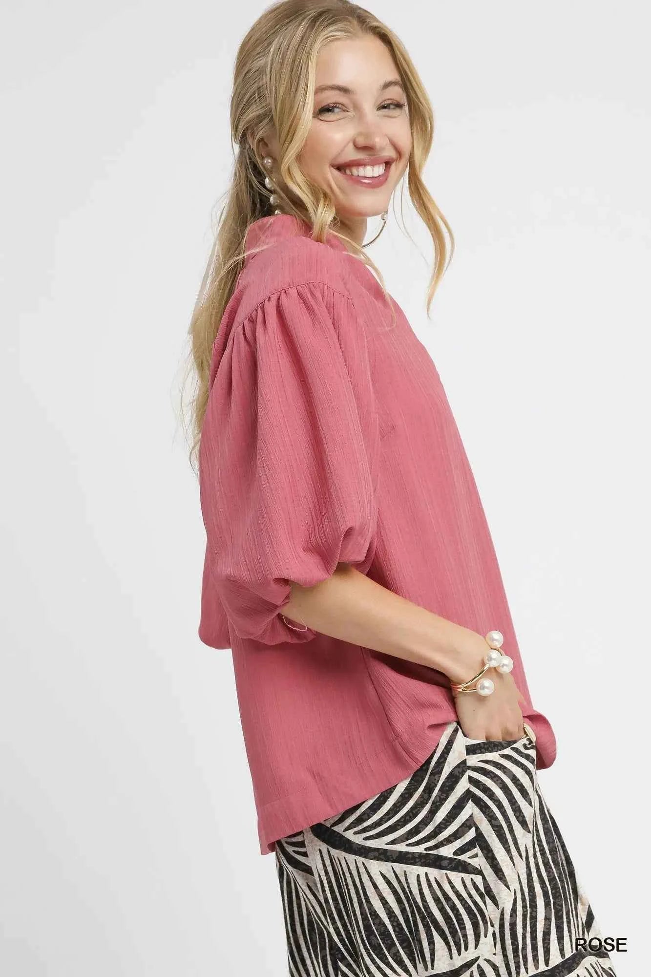 Umgee Textured Puff Sleeve Blouse 288c223b-e015-4d35-a73a-f7794aa083c7-Max-Origin