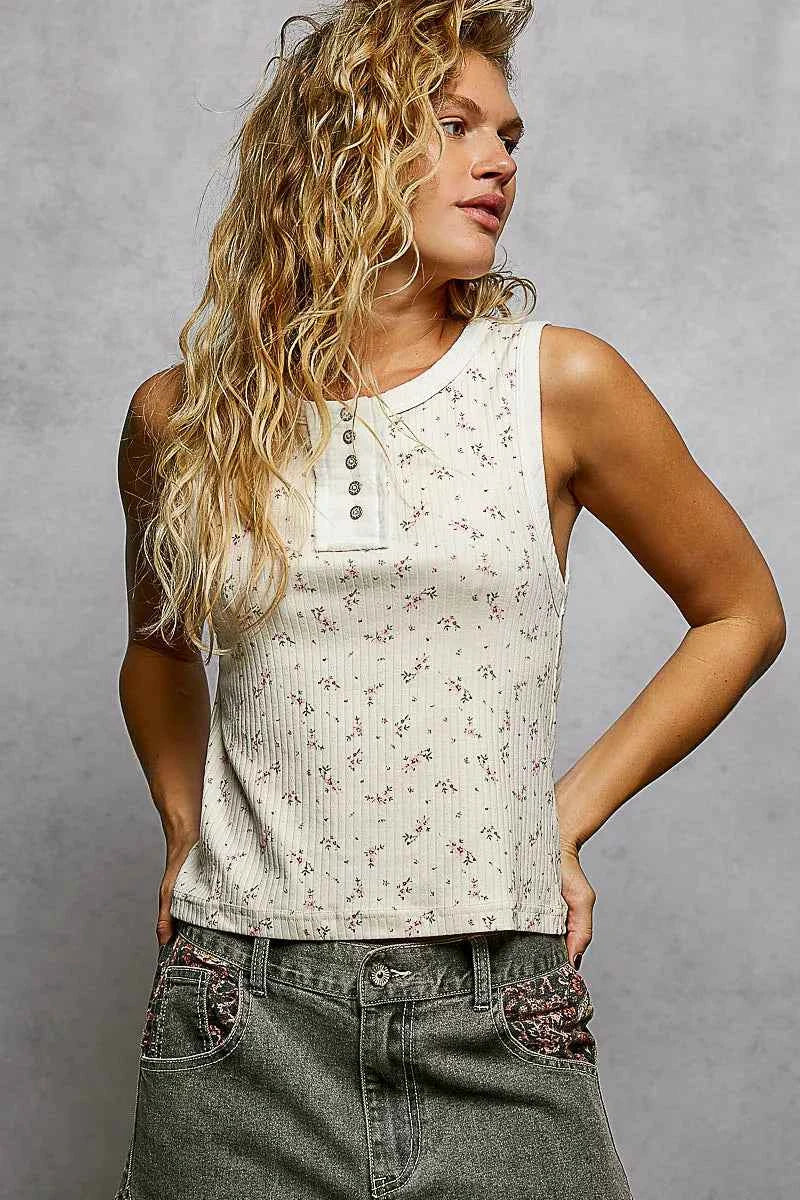 POL Vintage Floral Print Slim-Fit Knit Tank with Raw-Edge Details 288e9be2-247a-4f03-84fe-52061f8dd581-Max-Origin