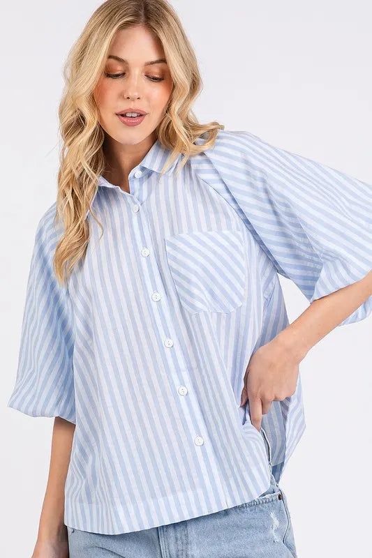 Mittoshop Button Down Striped Puff Sleeve Shirt Light Blue 288f1169-2b6e-47b5-99d8-582b43746dcf-Max