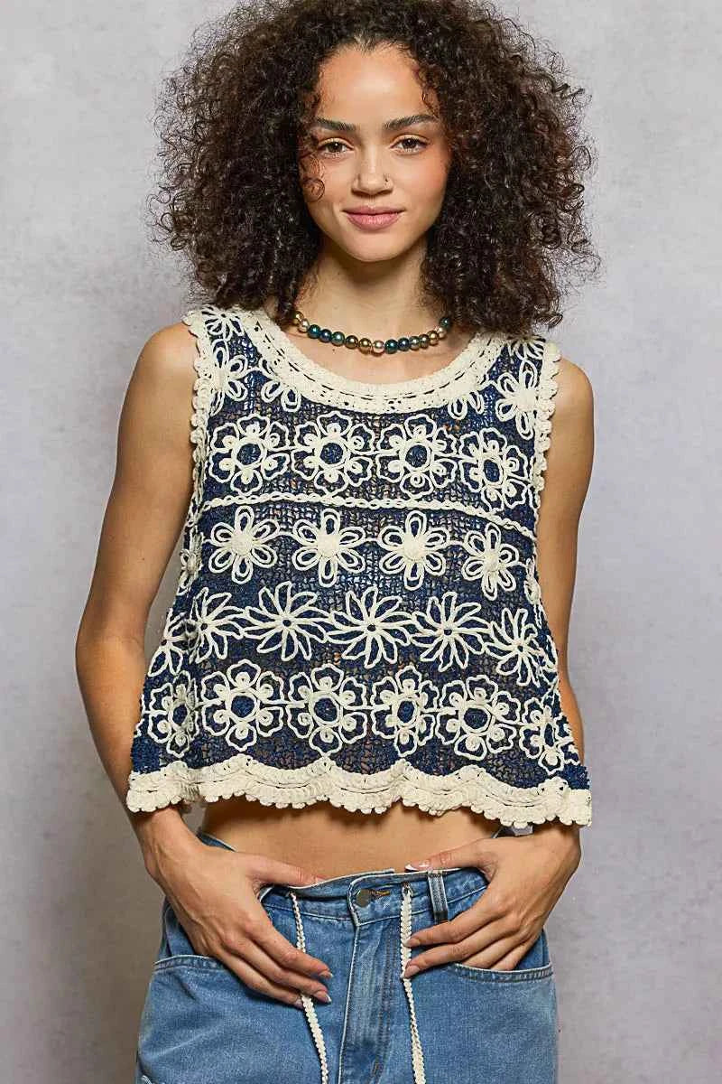 POL Floral Round Neck Cropped Crochet Sleeveless Top with Scalloped Edge 289e53ec-97b9-4e9e-9d9d-9bdc8045636a-Max-Origin