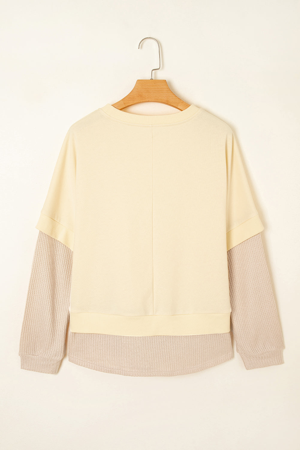 Apricot Fake Two-Piece Waffle Patchwork Sweatshirt 28a040274fd67506