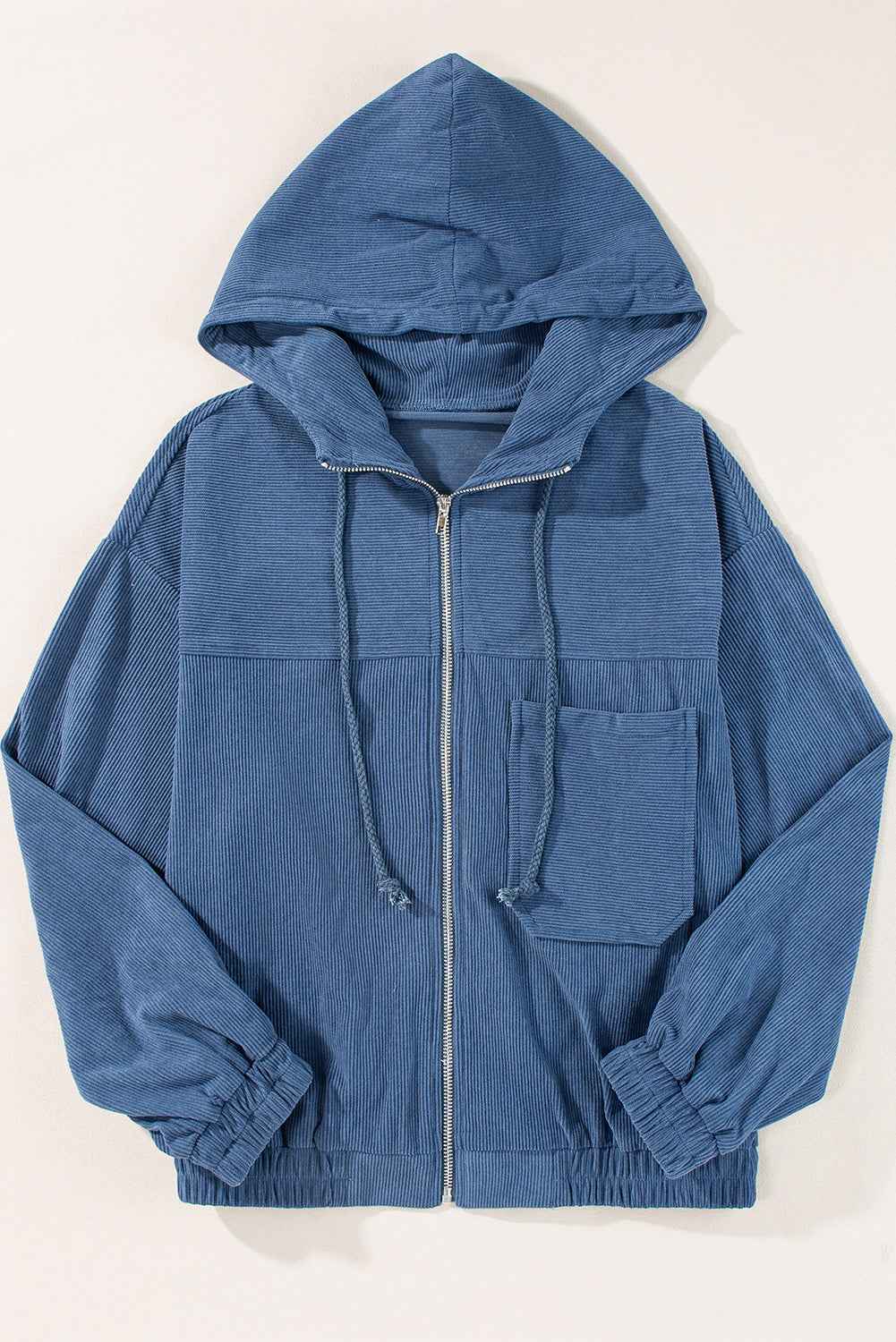 Real Teal Corduroy Drawstring Hooded Pocket Zip Up Jacket 28b176e5ffb07f49